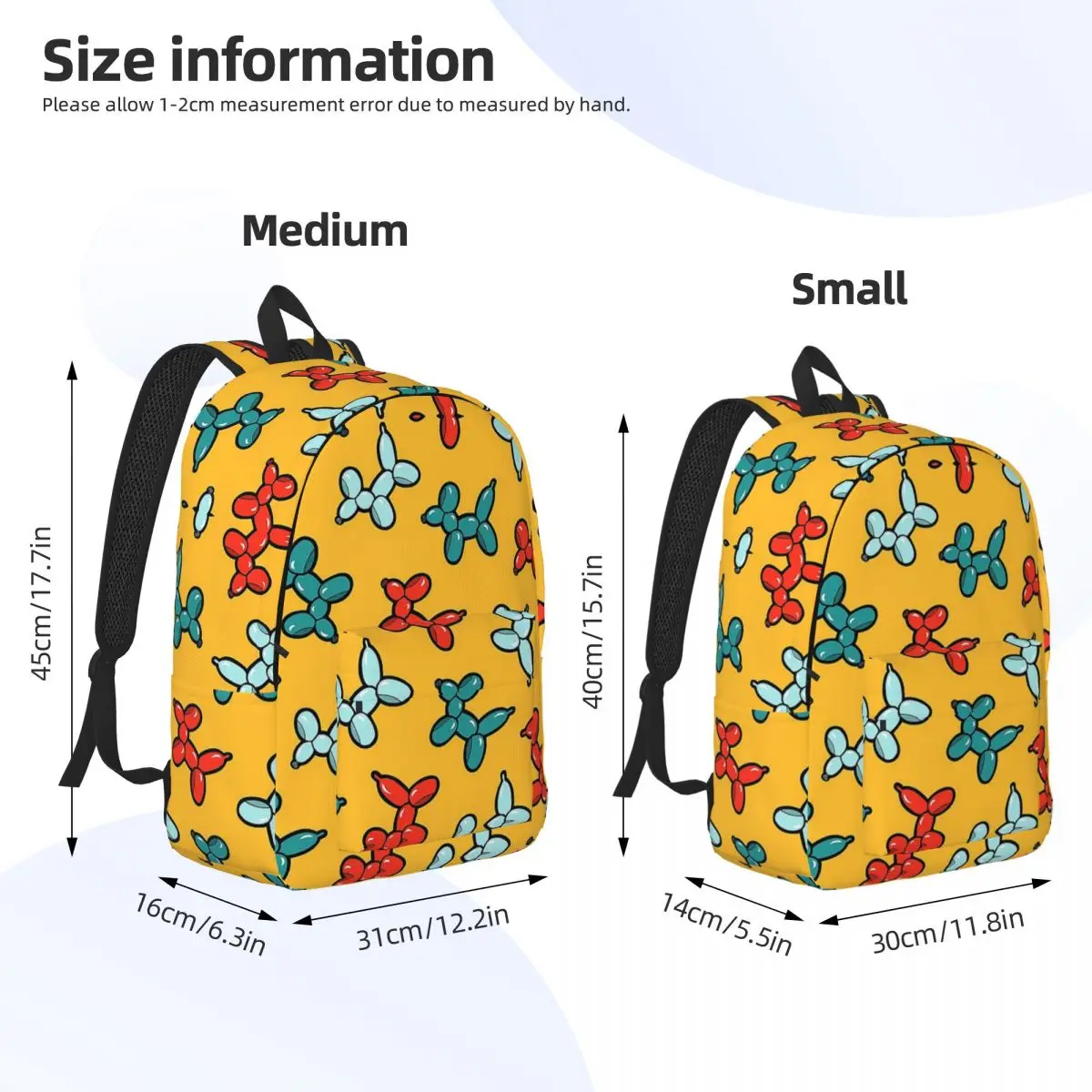 Balloon Animal Dogs Pattern In Yellow Backpack Daypack Large Capacity Children BookBag School Bag Shoulder Bags for Men Women