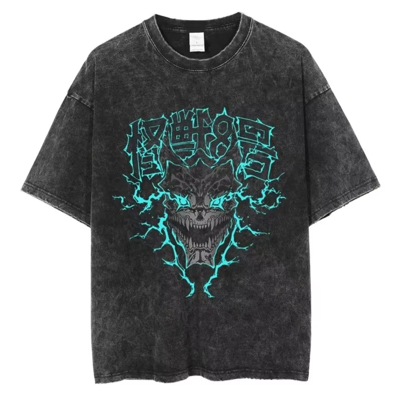 Anime Kaiju No 8 Cool Graphic Washed Short Sleeved Round Neck Y2k Tshirt Men Clothing New in Top & Tees Mens T-Shirt Camisetas view 2