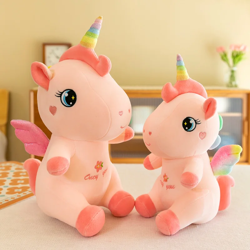 Animal de peluche de unicornio de 11/15/19/23 pulgadas, lindo caballo sentado, juguete de peluche, decoración, regalo de cumpleaños suave