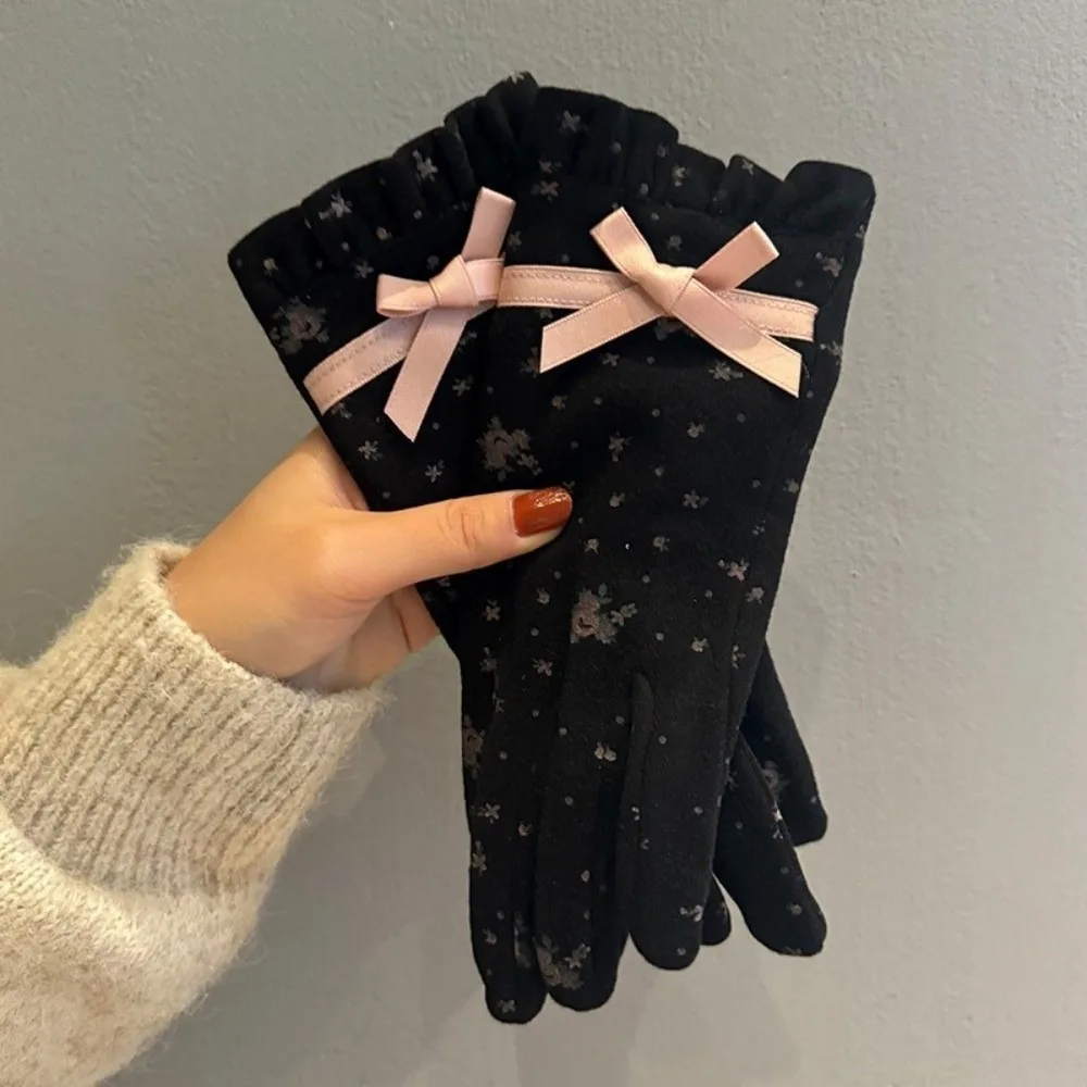 

Новые теплые зимние перчатки с длинными пальцами, ветрозащитные перчатки с сенсорным экраном, лыжные перчатки Dralon с цветочным принтом, осень и зима