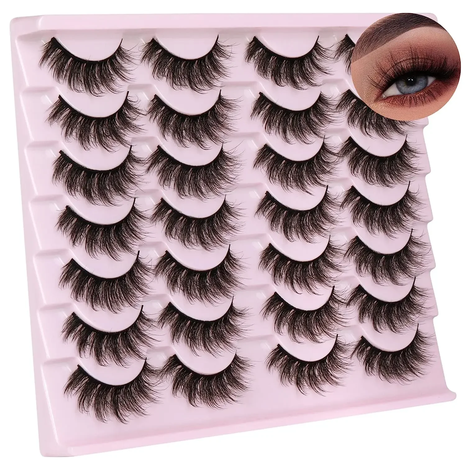 Lot de 14 paires de faux cils en vison naturel, volume 3D, 14mm