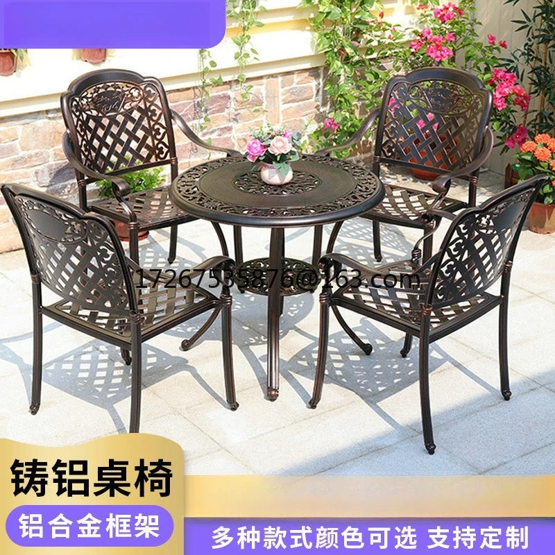 

Light luxury simple outdoor cast aluminum tables and chairs Balcony metal small tables and chairs Terrace tables and chairs