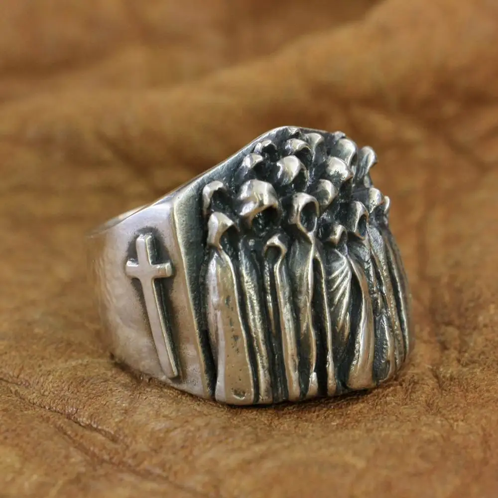 Huge Nothingness World 925 Sterling Silver Ghost Ring Punk Punk Jewelry TA273 US Size 8~15