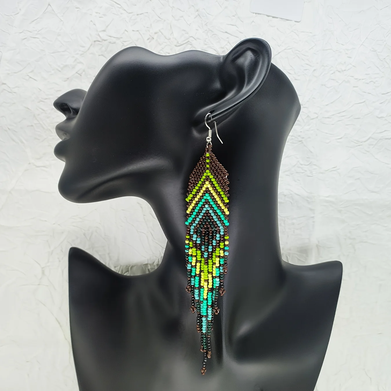 Bohemia Pattern Beaded Earrings with Tassel Gradient Color Hand-woven Alloy Female Simple Original Rice Bead Trendy Jewelry
