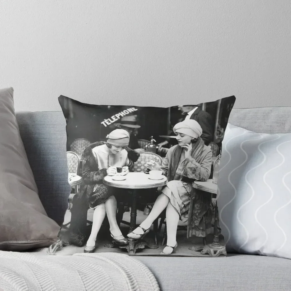 

Flappers at Cafe, Black and White Vintage Art Throw Pillow Decorative Cushions For Luxury Sofa pillows decor home pillow