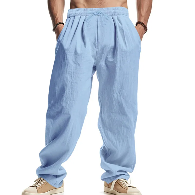 

Мужские прямые брюки, хлопковые и льняные дышащие брюки, легкие пляжные брюки, тонкие удобные мужские брюки, повседневные спортивные штаны