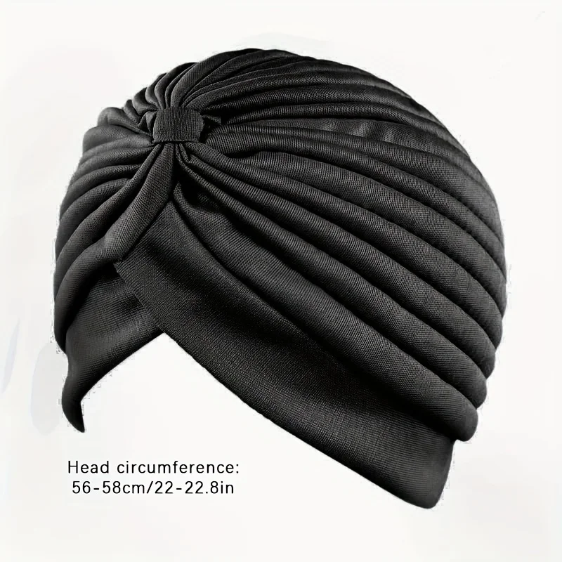 Berretto turbante con cofano Hijab plissettato musulmano per le donne cappello Alopecia con cappuccio chemio elastico solido alla moda