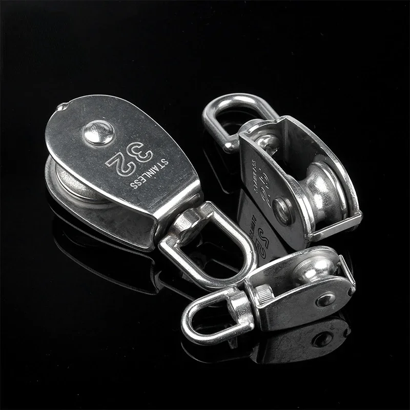 Stainless Steel Single Pulley Block Crane Wire Rope Lifting Hook Hanging Towing Wheel Pulley Roller