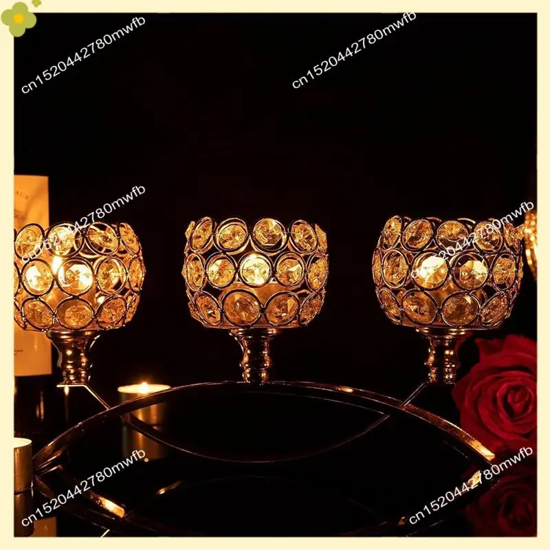 

LDHL Three-Head Arch Bridge Candle Holder European Crystal Model House Handicraft Table Decoration Candle Holder Easy To Use Gol