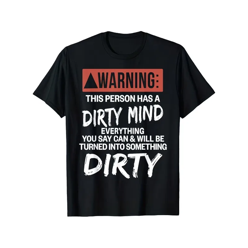 Funny Letter Graphic WARNING Men's T Shirt Cotton Tee Women Summer Novelty Oversize Casual Horror Ghost Vampire Eerie Skeleton