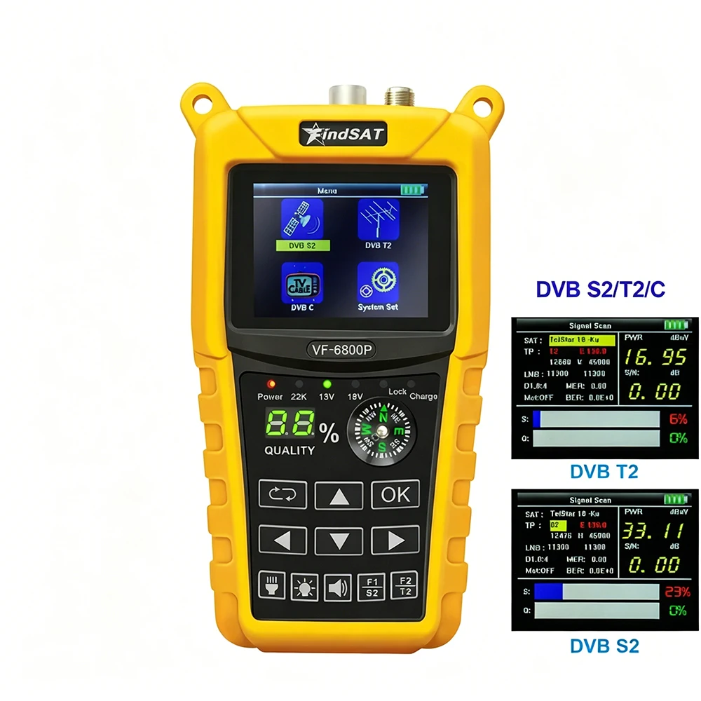Digital Satellite Finder Meter 2.4 Inch LCD DVB-S2/DVB-T2/DVB-C MPEG4 HD TV Signal Detector Sat FinderFor TV Antenna Setup