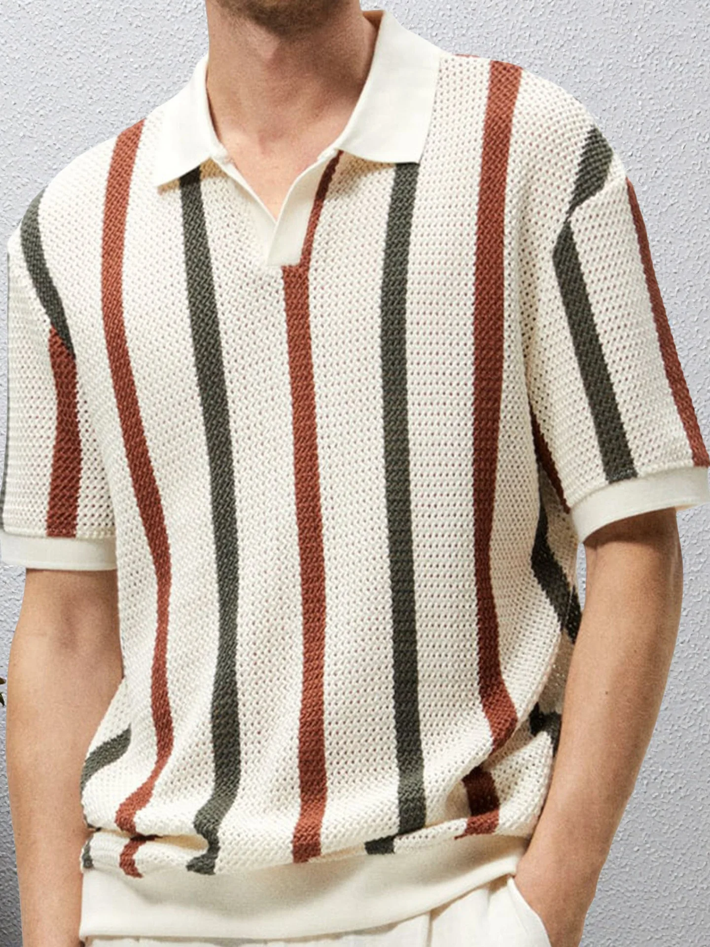 

Повседневная полосатая контрастная полая мужская дышащая ор Sve Ne Design, летняя тонкая ткань, легкая