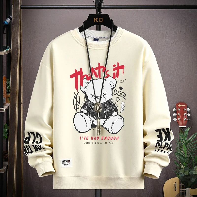 

Новые толстовки большого размера в стиле Харадзюку, мужская и женская футболка с длинными рукавами, уличная одежда, американский винтажный топ с принтом медведя, мужская одежда