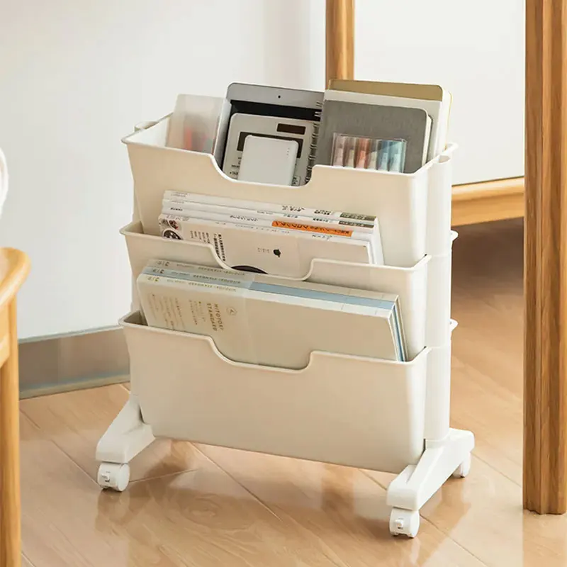 Multi-layer Book Rack Portable Deskside Movable Bookshelves Large Capacity File Books Storage Shelve Office Storage Rack