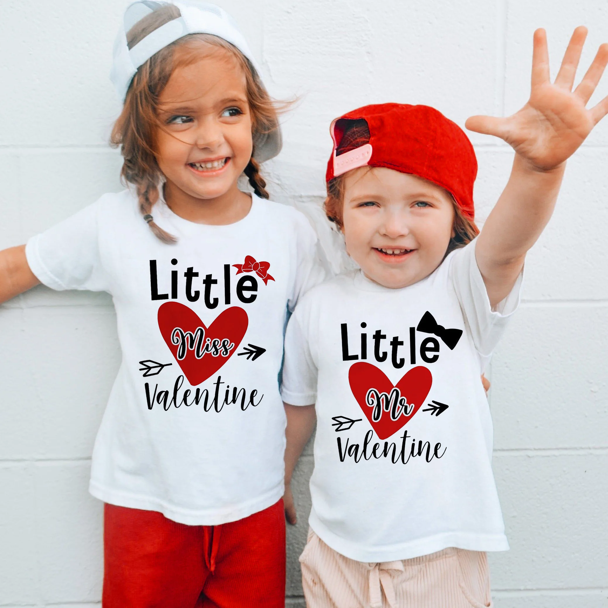 Little Miss / Mr Valentine Print Girls T-Shirt Wild Tee Girl Valentine's Day Party T Shirt Clothes Kid Gift Fashion Tops Tshirt