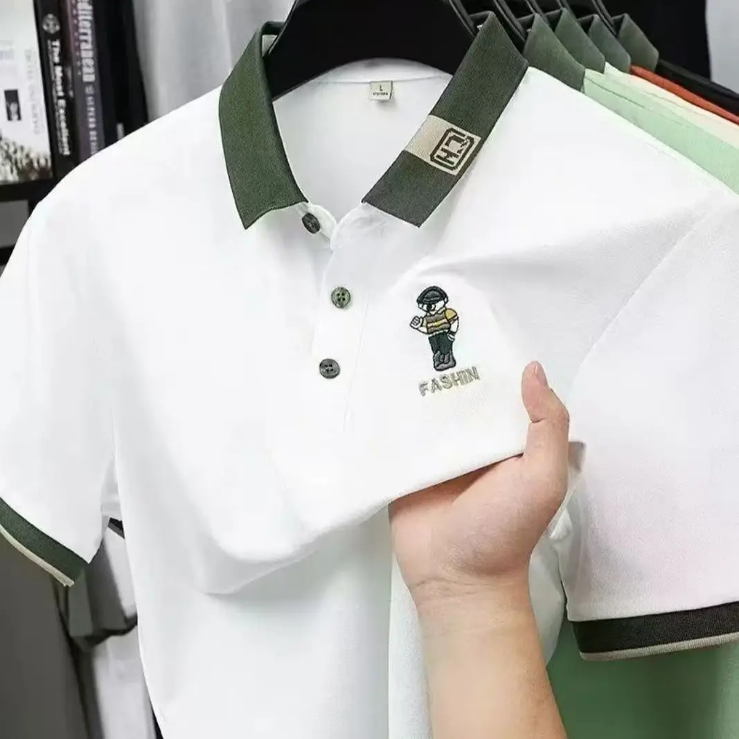 Men's Business Casual  Shirt Summer Breathable Quick Dry Polyester Short Sleeve Regular Fit Flip Collar Single Wear