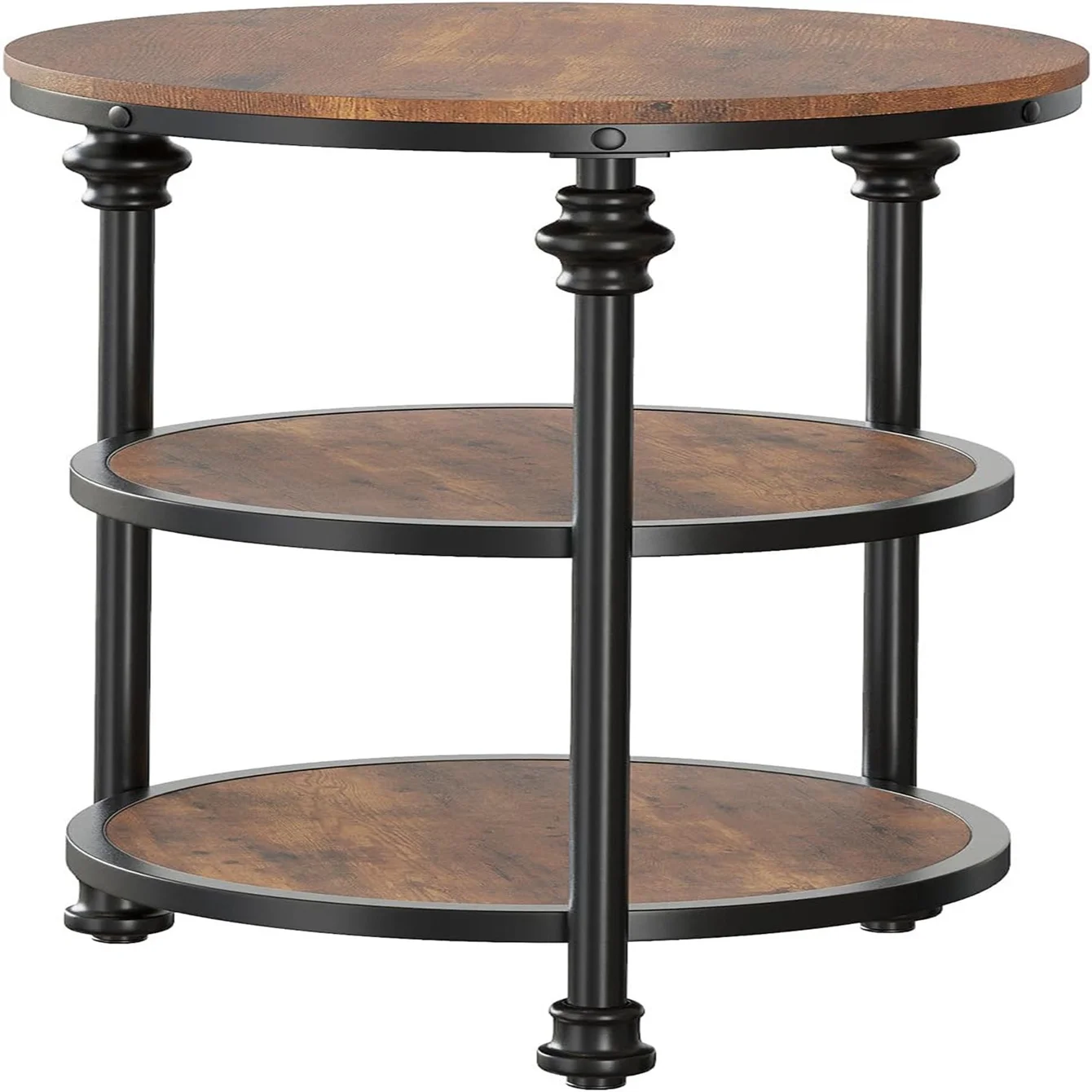 

Круглый приставной столик, небольшой торцевой столик с 3 полками для гостиной, спальни, прикроватный журнальный столик со стальным каркасом