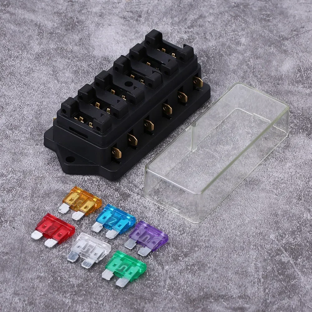 6-Way Fuse Block, ABS+Copper 12-24V RV Circuit Fuse Holder, Straight-Row Fuse Socket For RV Car Truck Ship Circuit Protection