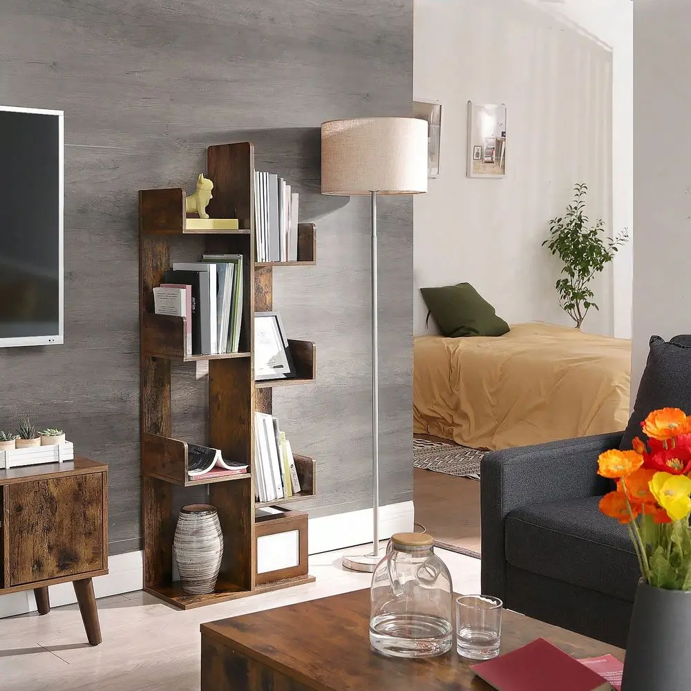 

Bookcase TreeShaped Bookshelf With 8 Storage Shelves Rounded Corners 19.7 X 9.8 X 55.1 Inches