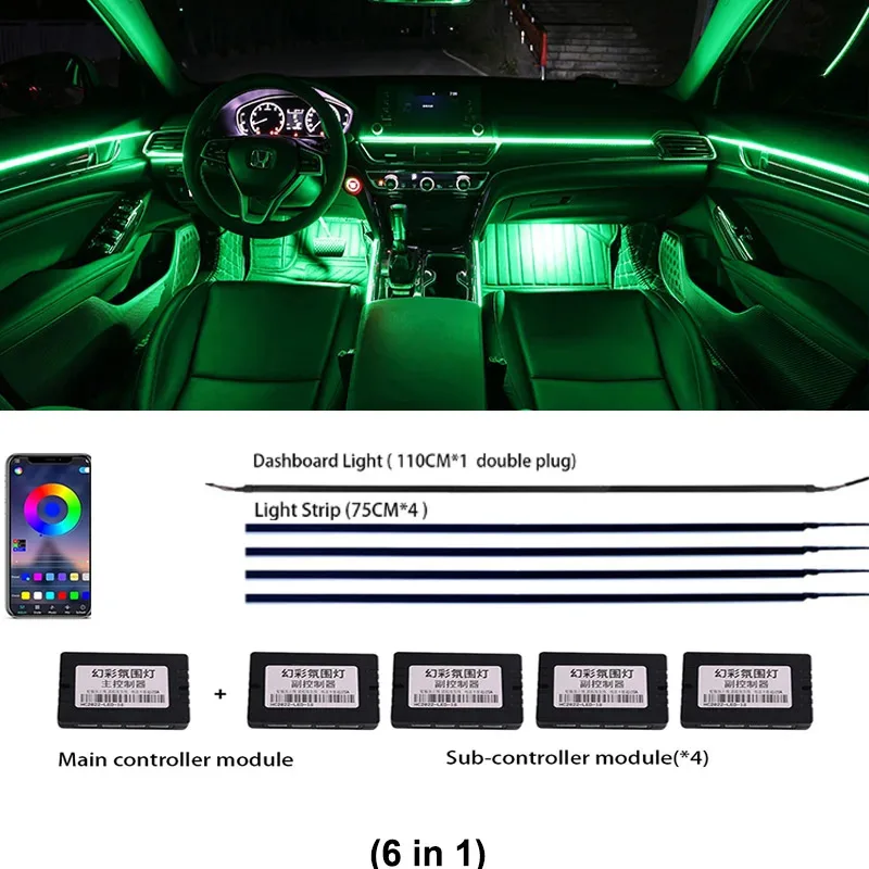 NONE 14/18/22 In 1 Led Auto Umgebungs Licht Innen 213 64 Farbe RGB Regenbogen Beleuchtung Leichter Led Acryl Streifen Streamer Symphonie Lampe 10