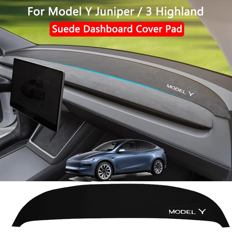 

Suede Dashboard Cover For Tesla Model Y Juniper / 3 Highland Anti-UV Center Console Dash Sunshield Pad Non-slip Car Accessories