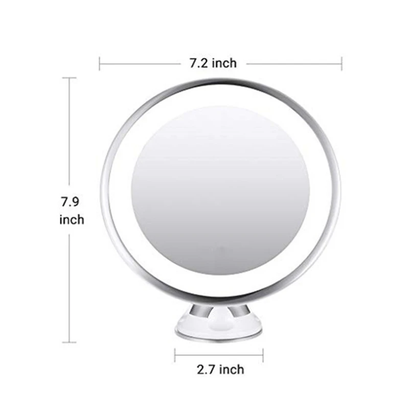 10X Smart Makeup Magnifying Mirror  LED Supplementary Light Mirror Suction Cup Wall-Mounted  For Vanity Bathroom Travel