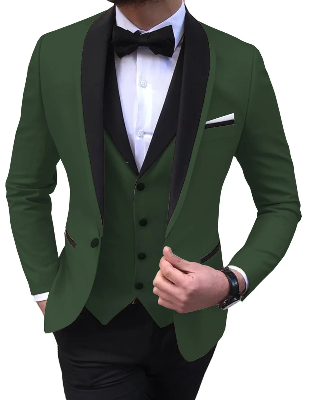 2023 Fashion New Men Business 3 Pcs Suits Set Coat Trousers / Male Slim Wedding Groomsmen Colorblock Blazers Jacket Pants Vest