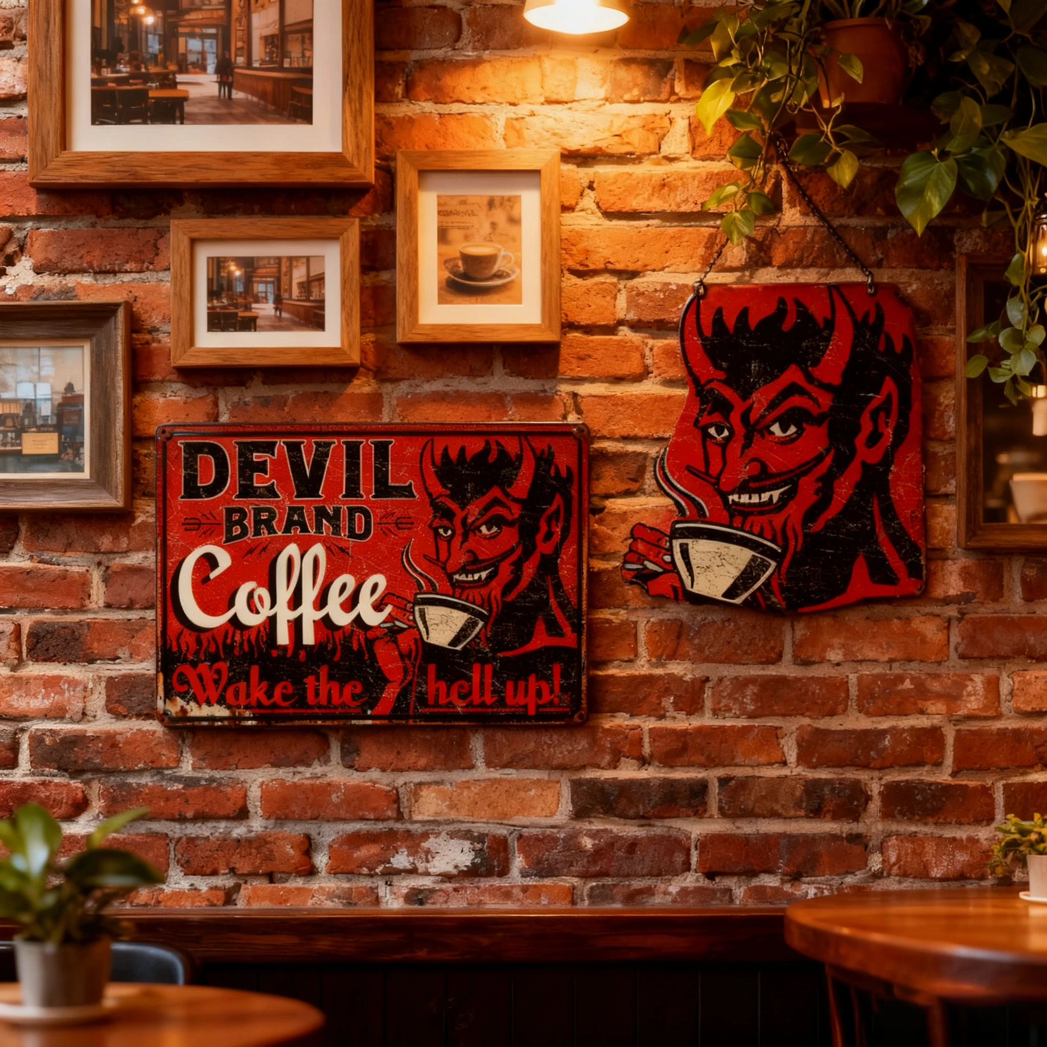 

Vintage Devil Brand Coffee Metal Sign: Retro Decor for Coffee Lovers, Unique Wall Art To Wake Up Your Cafe Vibe