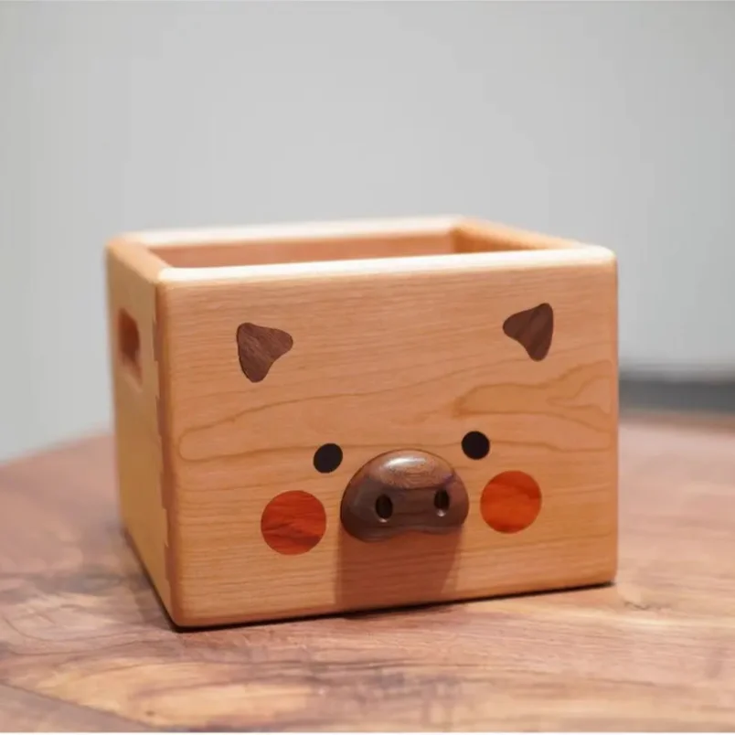 

Cute Cherry Wood Animal Storage Box | Adorable Puppy Pig Organizer for Desk/Makeup/Toys | Sturdy Wooden Tote for SG Home Decor