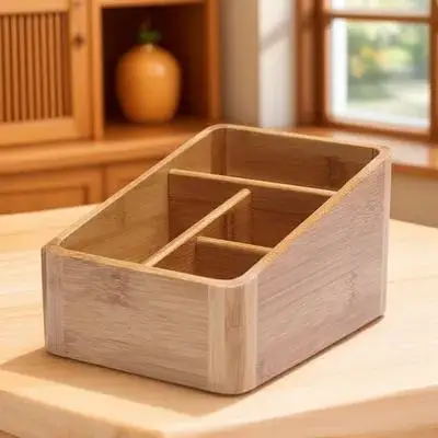 1 قطعة صندوق تخزين مكتبي من الخيزران منظم مخزن للمكياج حقيبة متينة متفحمة حامل زاوية مستديرة