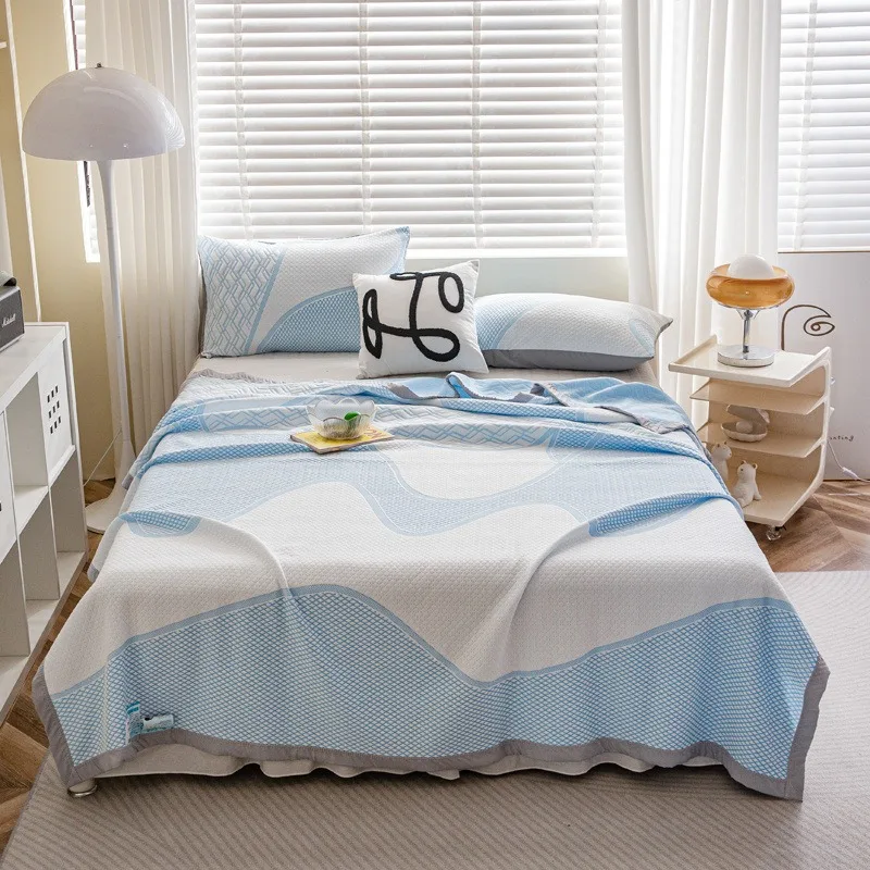 

Knitted cotton jacquard Three-Layer Yarn Knitted Blanket Combined with Bedroom Apartment Bedding Nap Blanket Cover Blanket quilt