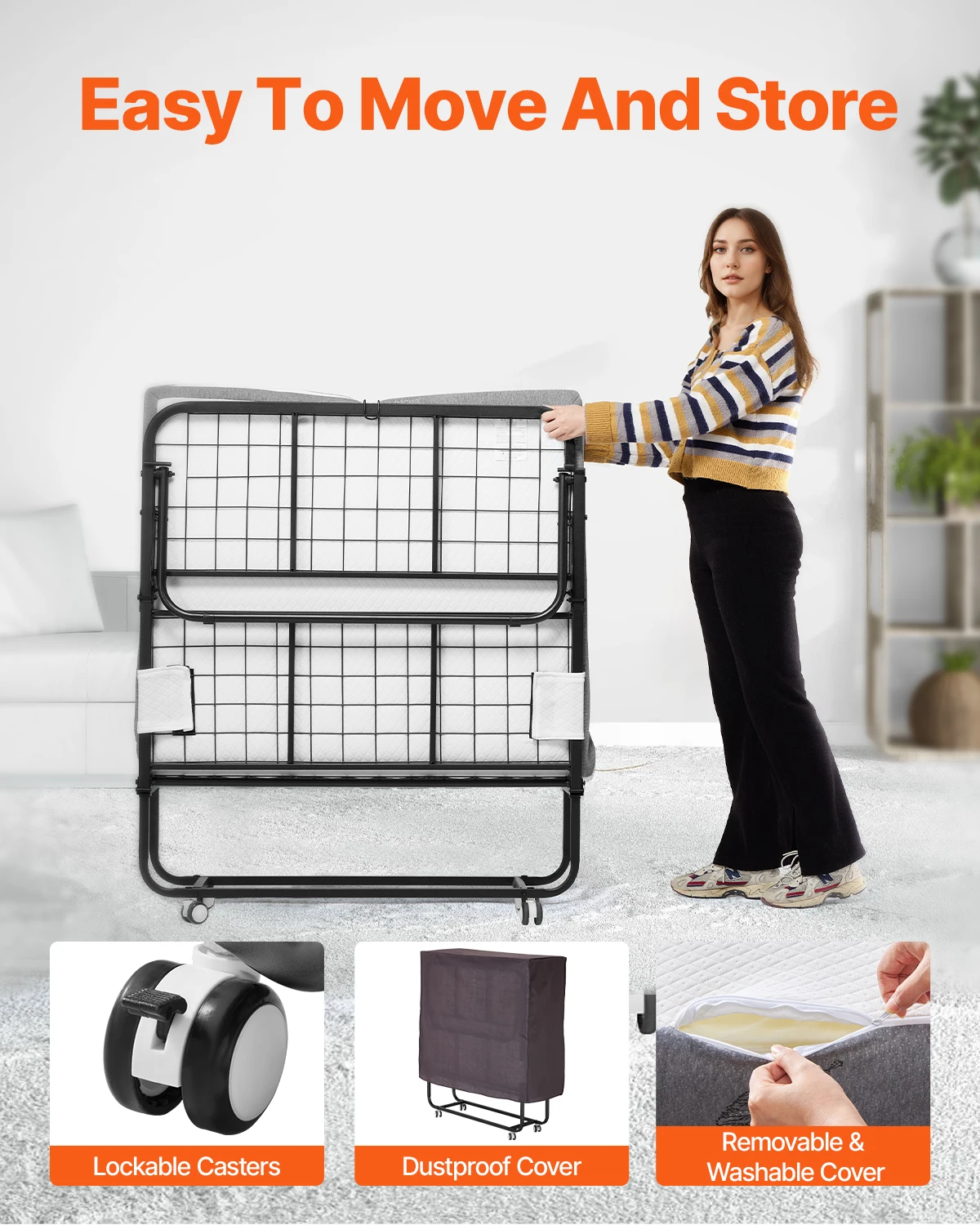 سرير SucceBuy Rollaway مقاس 38 بوصة × 75 بوصة سرير قابل للطي مع مرتبة إسفنجية الذاكرة مقاس 4 بوصات سرير محمول مزدوج الحجم قابل للطي للضيوف البالغين