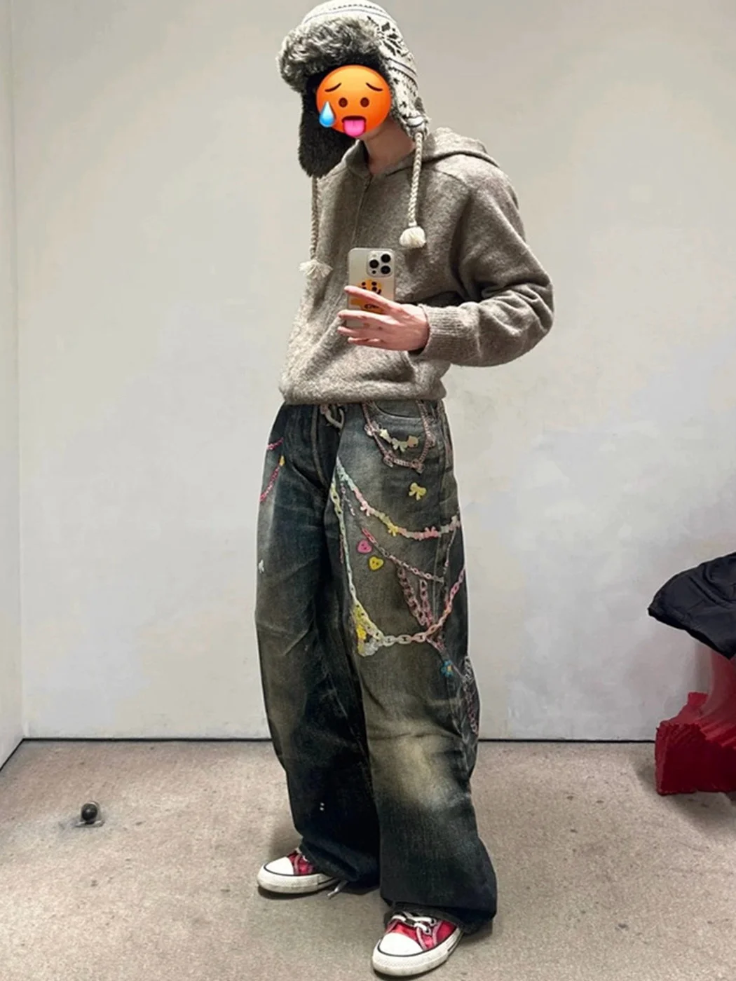 

Loose Wide Leg Jeans Men's Casual Straight Digital Print Candy Chain Knife Jeans Youth Trendy Brand Mijko Long Trousers