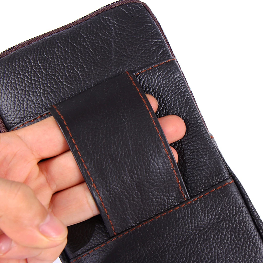 Men Outdoor Sports Waist Bag Fashion Cowhide Wallet Zipper Coin Purse Coin Pocket Bag Smartphone Bag for Coins for Best Gift