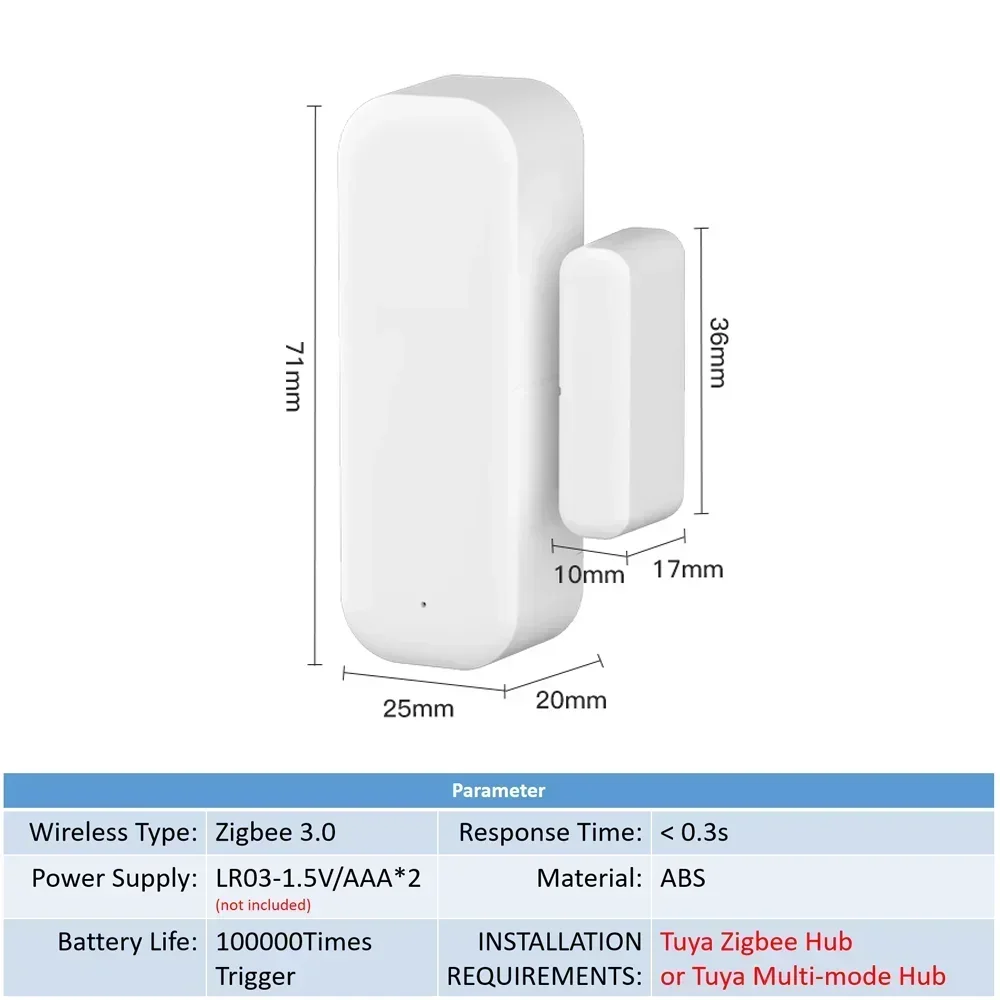 Tuya Zigbee 3.0 Window Sensor Contact Sensor Door Sensor For Smart Home Smart Life APP Remote Control Compatible with Alexa