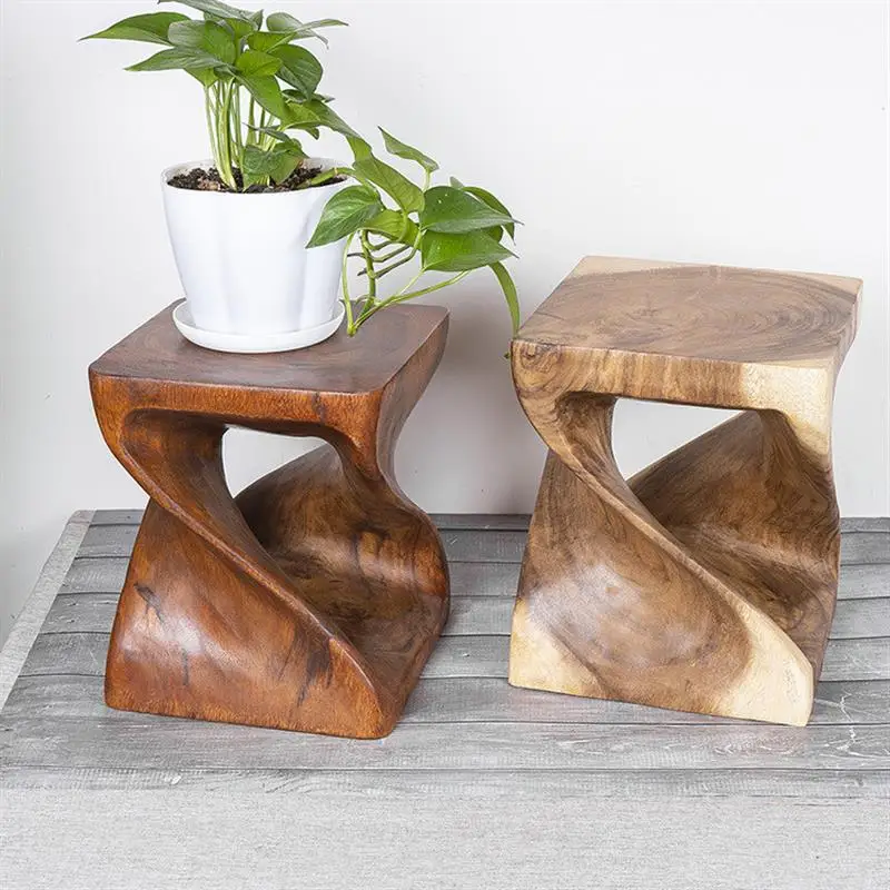 Wood Twist Square Table Floor Stand para sala de estar, móveis de sotaque, fezes asiáticas e orientais, decoração de interiores