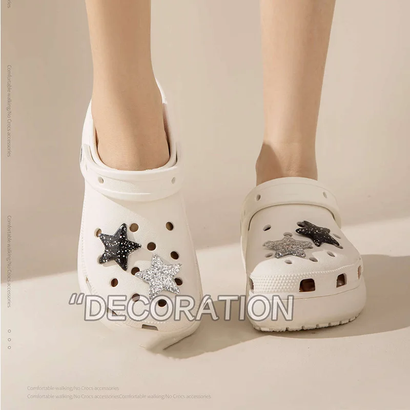 

New Sparkling Stars Kid Adult DIY Shoe Buckles Slipper Accessories Shoe Charms Black Silver Pentagram Shoes Decoration New Style
