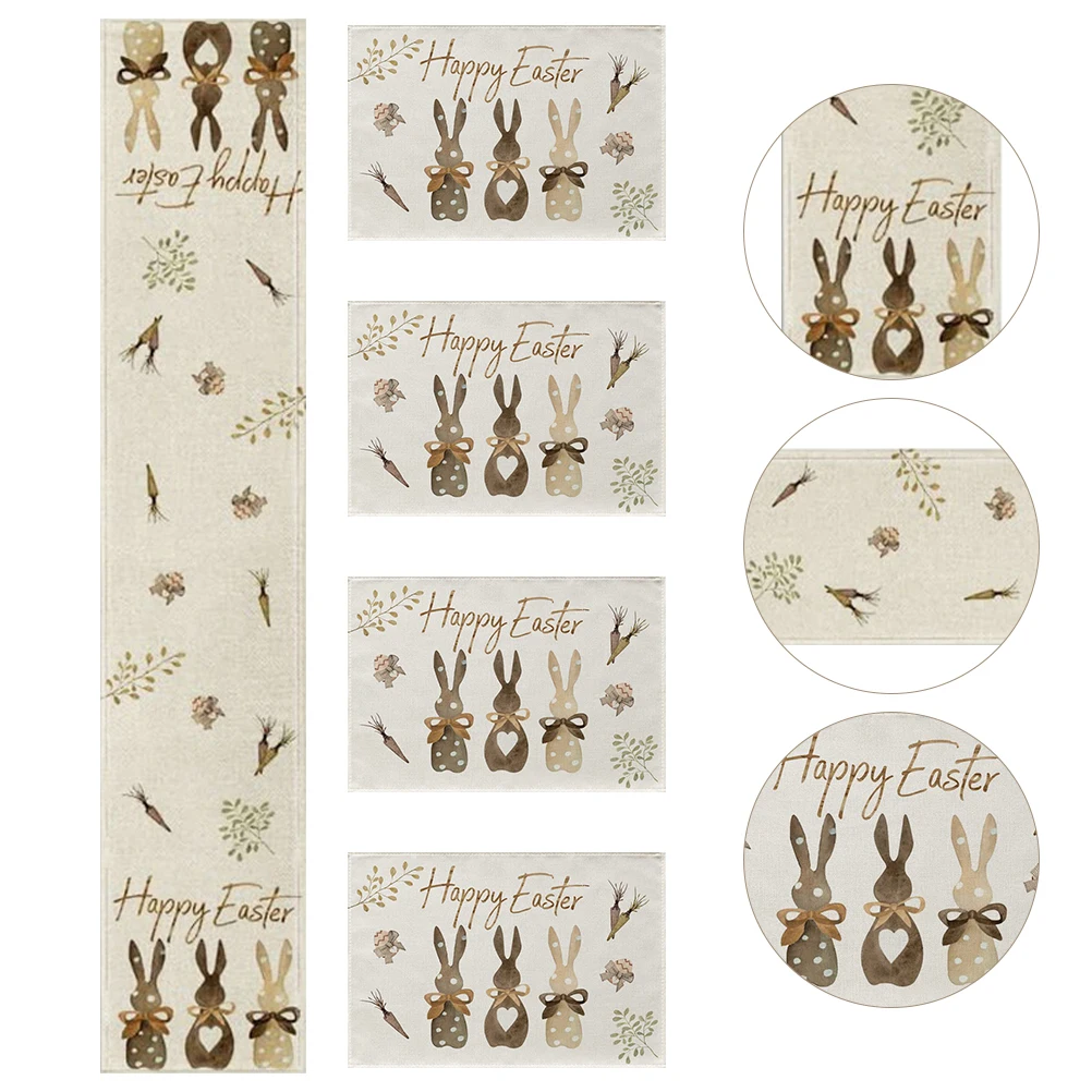 

1Set Easter Table Runner Placemats Bunny Pattern Decorative Heat Resistant Dinner Table Decoration For Home Party Easter Decor