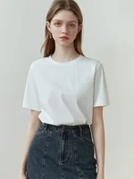 FSLE 100% Cotton Short-Sleeved T-Shirt Women'S Spring Summer New Round Neck Straight White Black Top For Women - Image 2