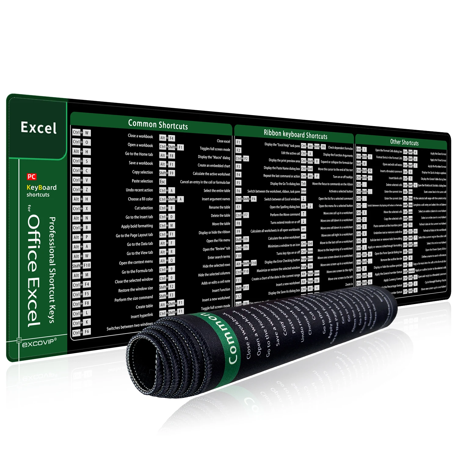 Tapis de souris EXCO Excel raccourcis, grand tapis de bureau étendu pour ordinateur de bureau, grand clavier avec bord cousu, Base antidérapante