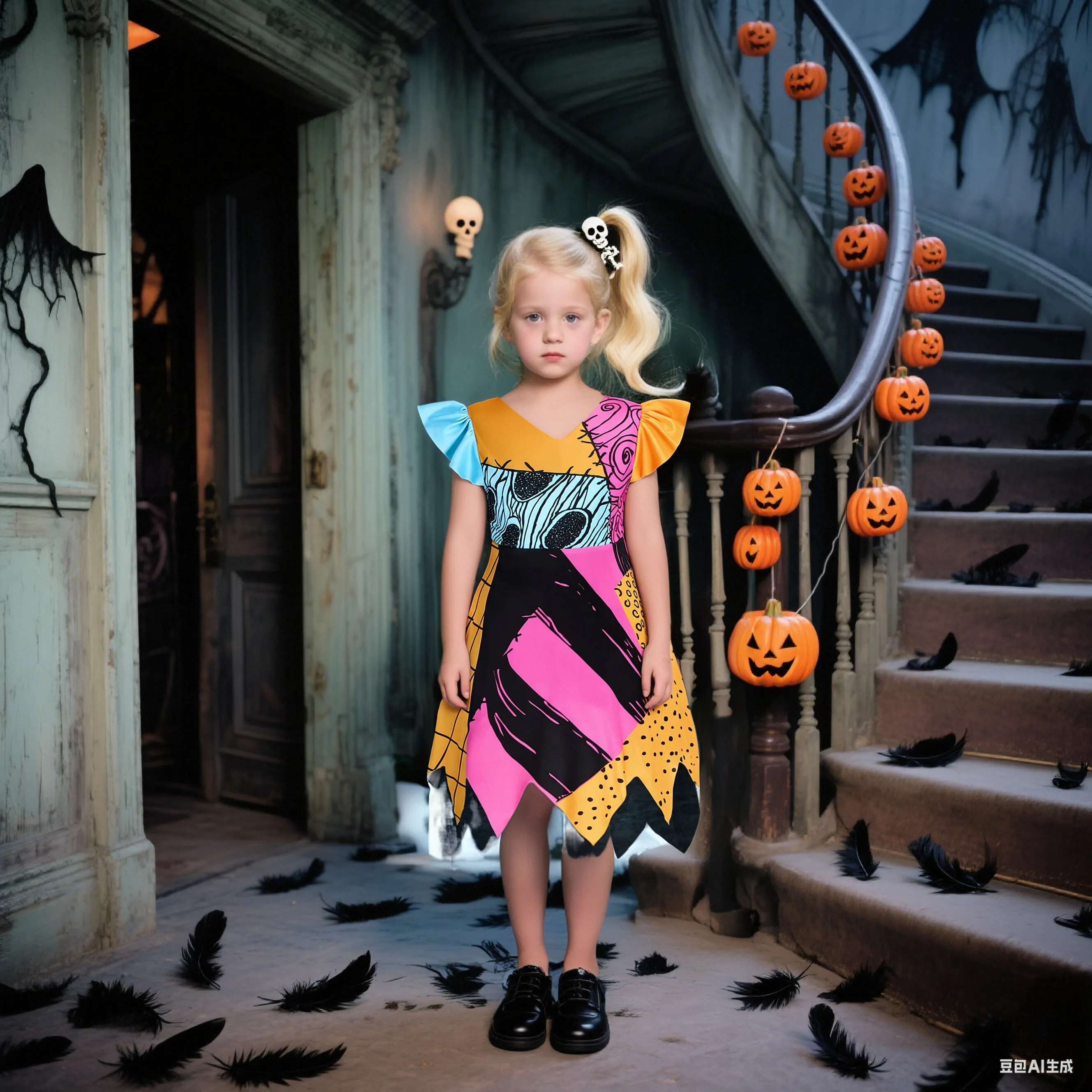 

2025 The Nightmare Before Christmas Sally Costume Dress For Girls Halloween Dress Up Kids Stage Performance Clothes
