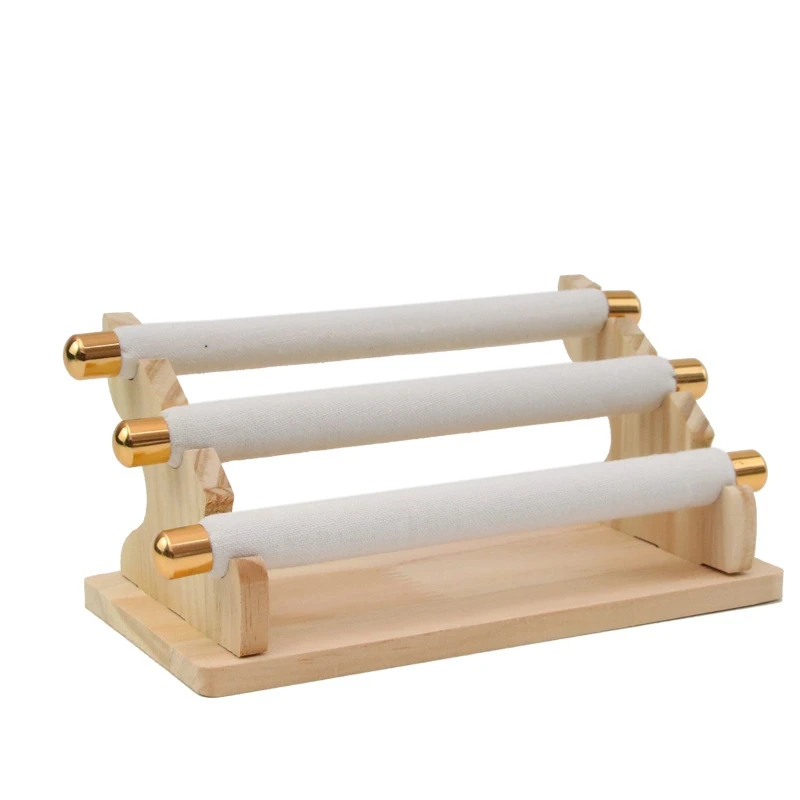 ABQR 3-Tier Wooden Jewelry Display Stand Ring Holder, T-Bar Jewelry Showcase Display Stand and Organizer White