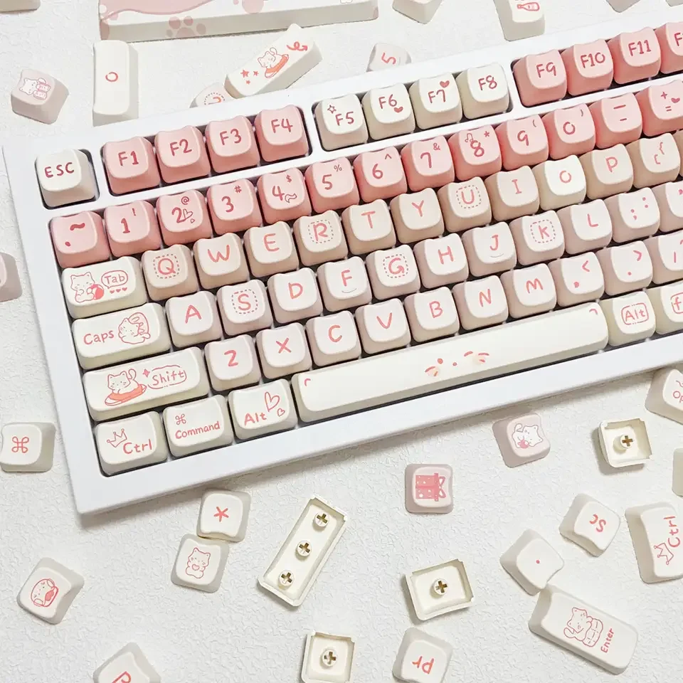 

Cat Shape Keycap Set MOA Profiled PBT Heat-sublimation Pink Keyboard Caps for MX Switch Alice ANSI Layout Mechanical Keyboards