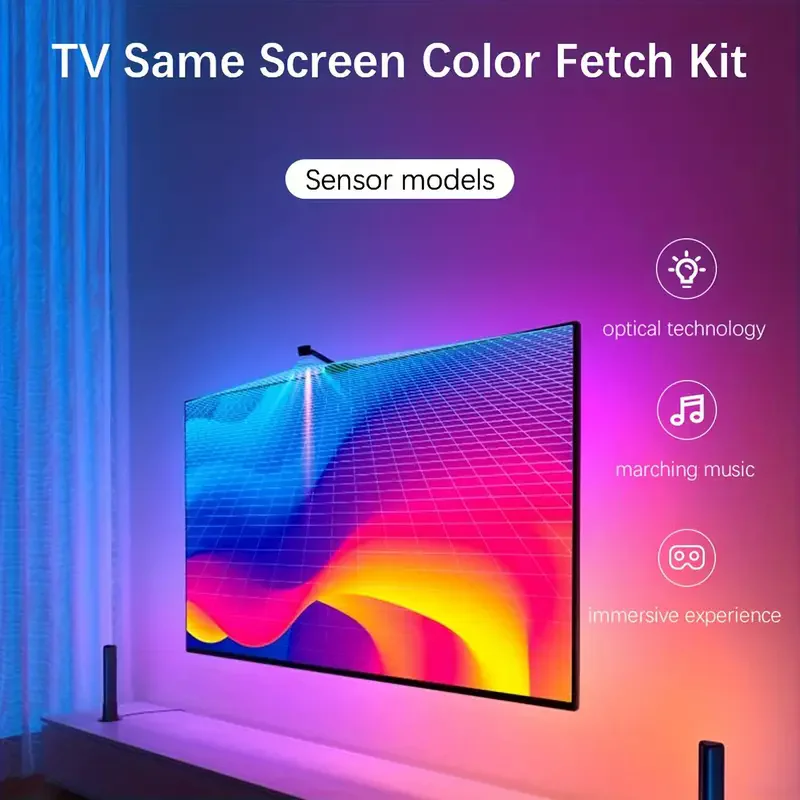 Dynamic Color Changing Ambient Light Rgbic Led Tv Backlight Strip With Ar Sensor Sync Rgb Light For 55-75 Inch Tv/monitors