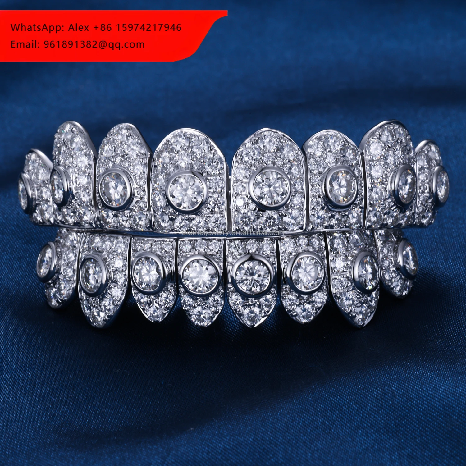 

Custom Top&Bottom 6 8 10 S925 Silver 10K 14K 18K Solid Gold Moissanite Diamond Bling Jumbo Perm Cut Teeth Grillz For Men Women