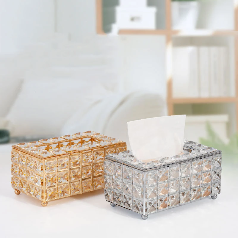 European Crystal Tissue Box Paper Rack Metal Removable Tissue Holder Luxury Office Car Hotel Home Napkin Table Storage Decor