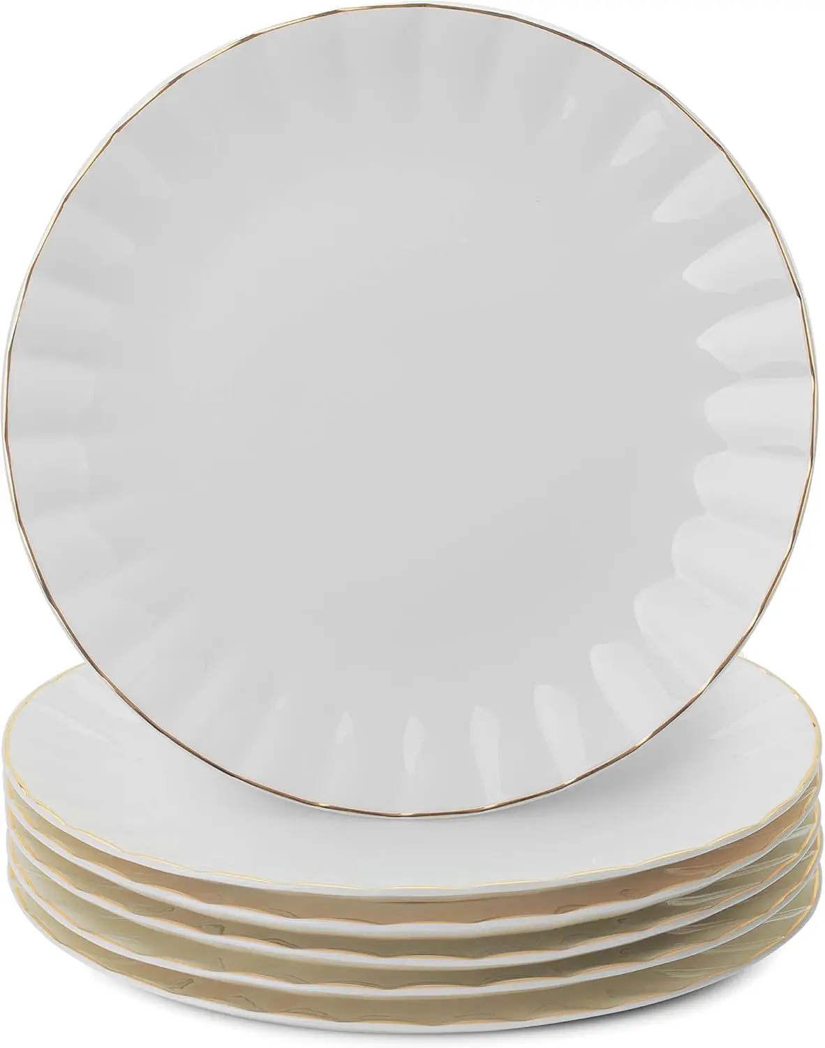 

BTaT- Porcelain Dinner Plates with Gold Trim,10.5 inch, Set of 6, White Dinner Plates Bulk, White Plate Set, Christmas G