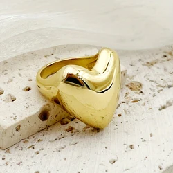 May@RZ Chunky Heart Design Stylish Ring Made Of Stainless Steel 14k Gold Plated Match Daily Outfits Party Accessory Chic
