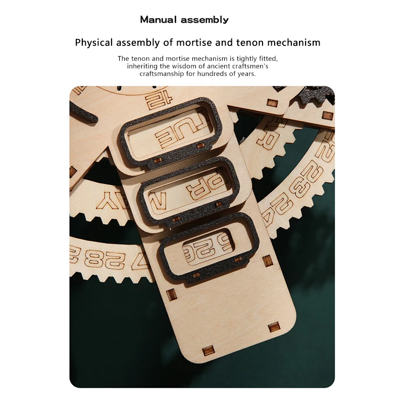 3D Wooden Puzzle Perpetual Calendar Wall Clock Model Kit DIY Assembly Jigsaw Puzzles Toy Model Handmade Crafts Gifts Decoration