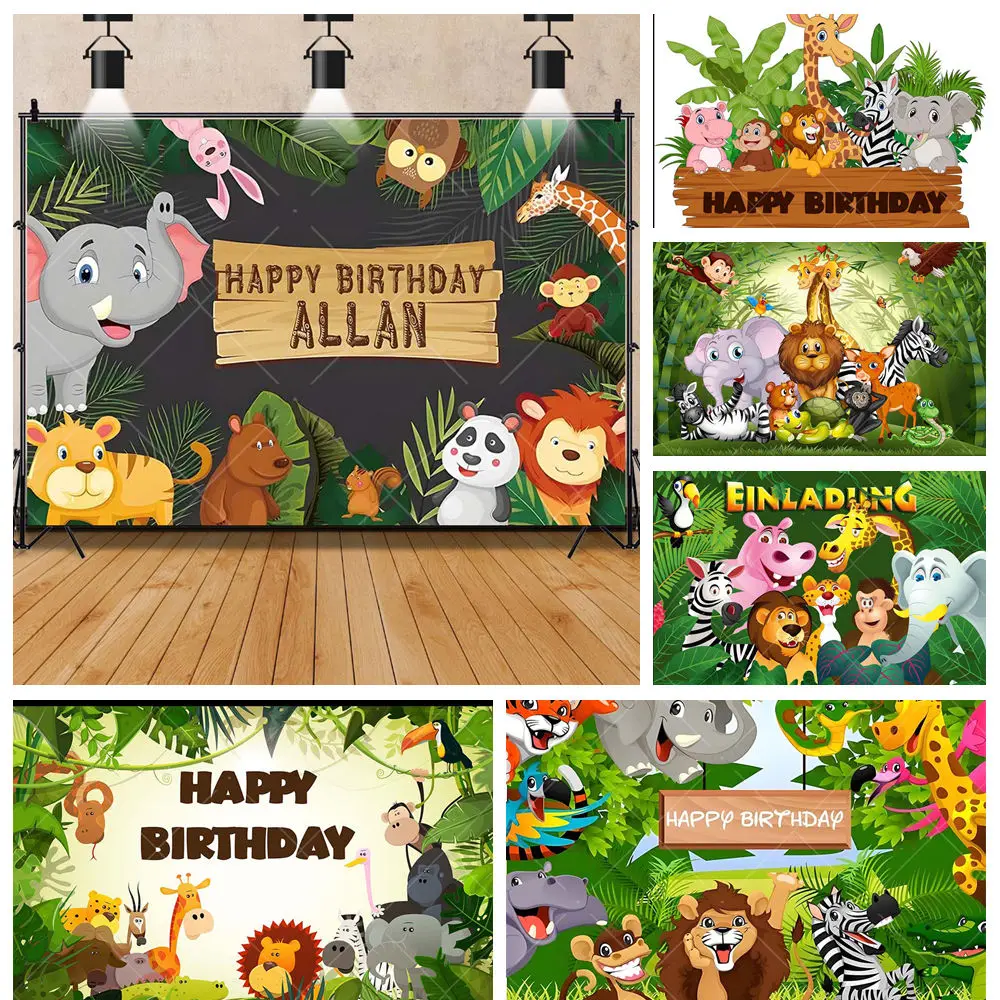 

Safari Jungle Wild Animal Girl Boy 1st Birthday Party Baby Shower Backdrop Custom Photography Poster Kids Room Decor Background